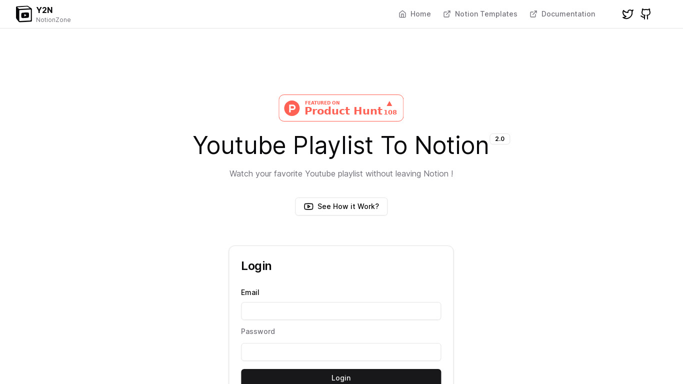 Youtube Playlist To Notion Landing page