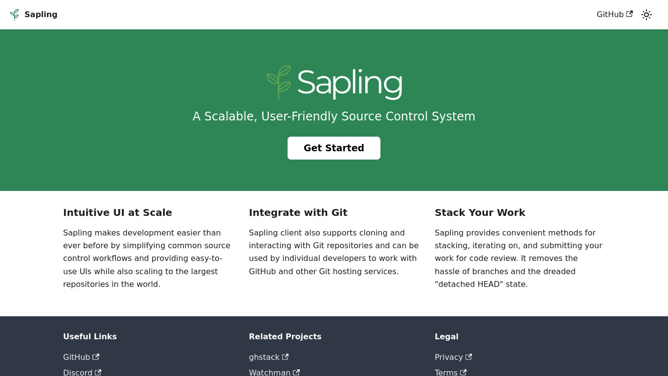 Sapling SCM Landing page