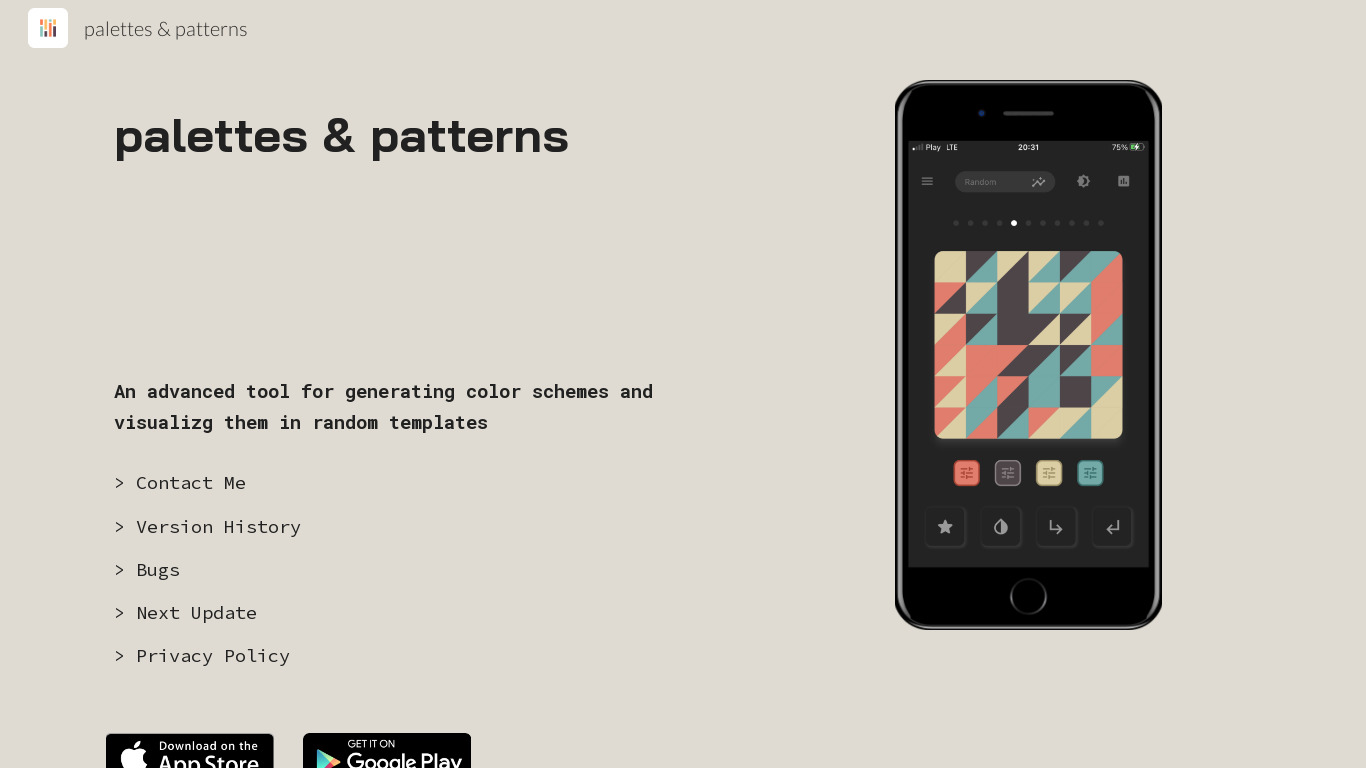 palettes & patterns Landing page