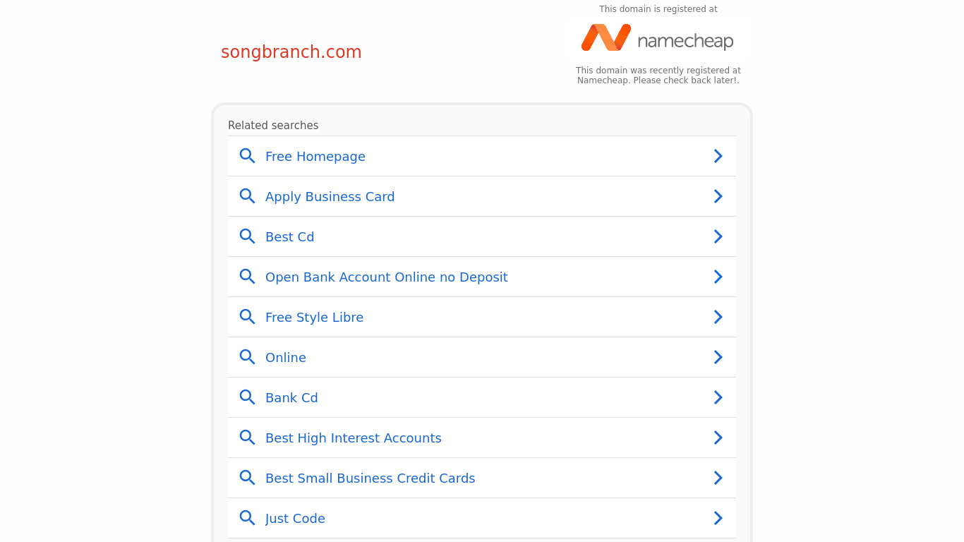 Song Branch Landing page
