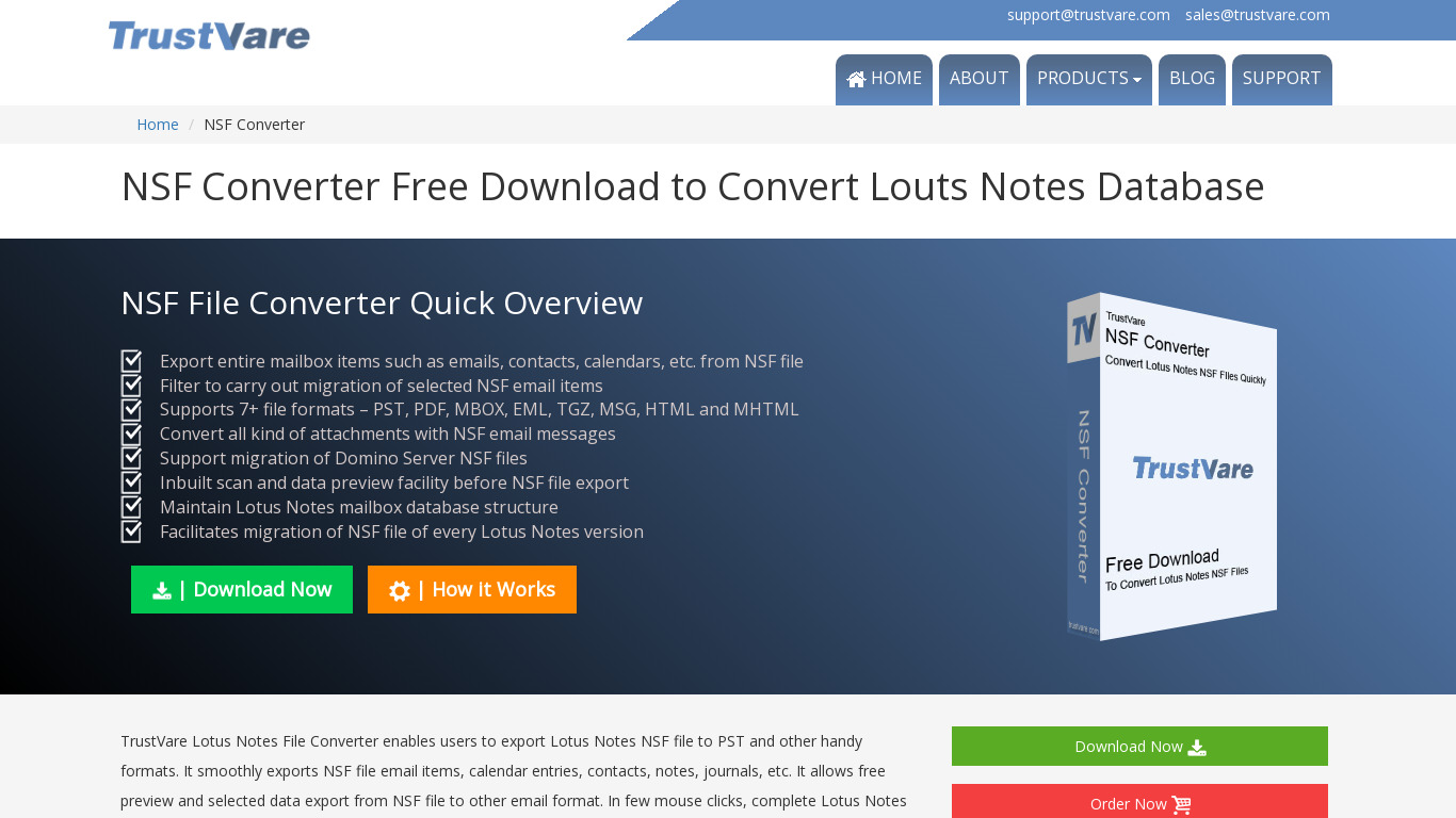 TrustVare Lotus Notes NSF Converter Landing page