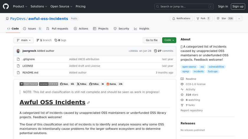 Awful OSS Incidents Landing Page