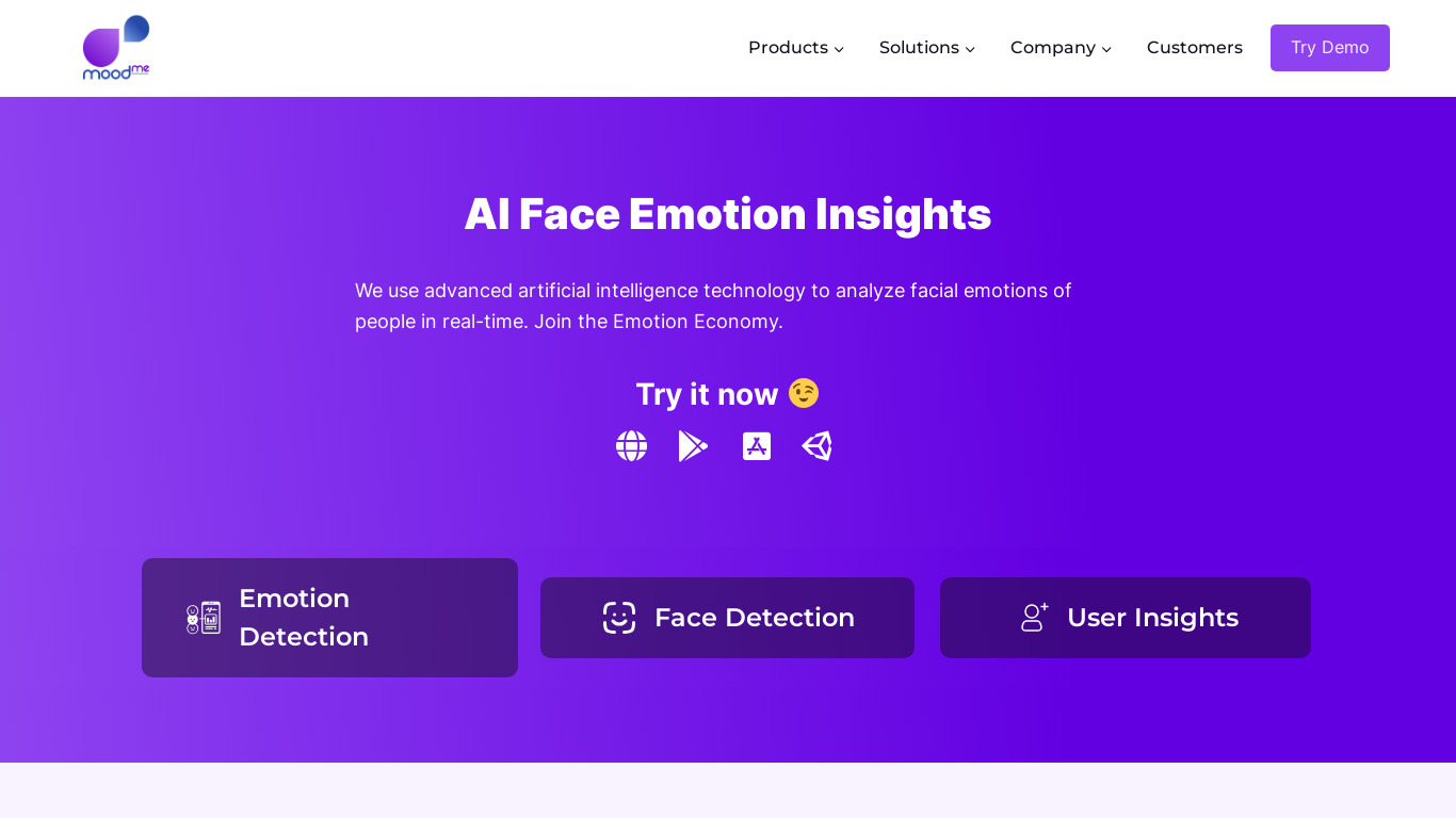 Emotion Analytics for Video Calls Landing page