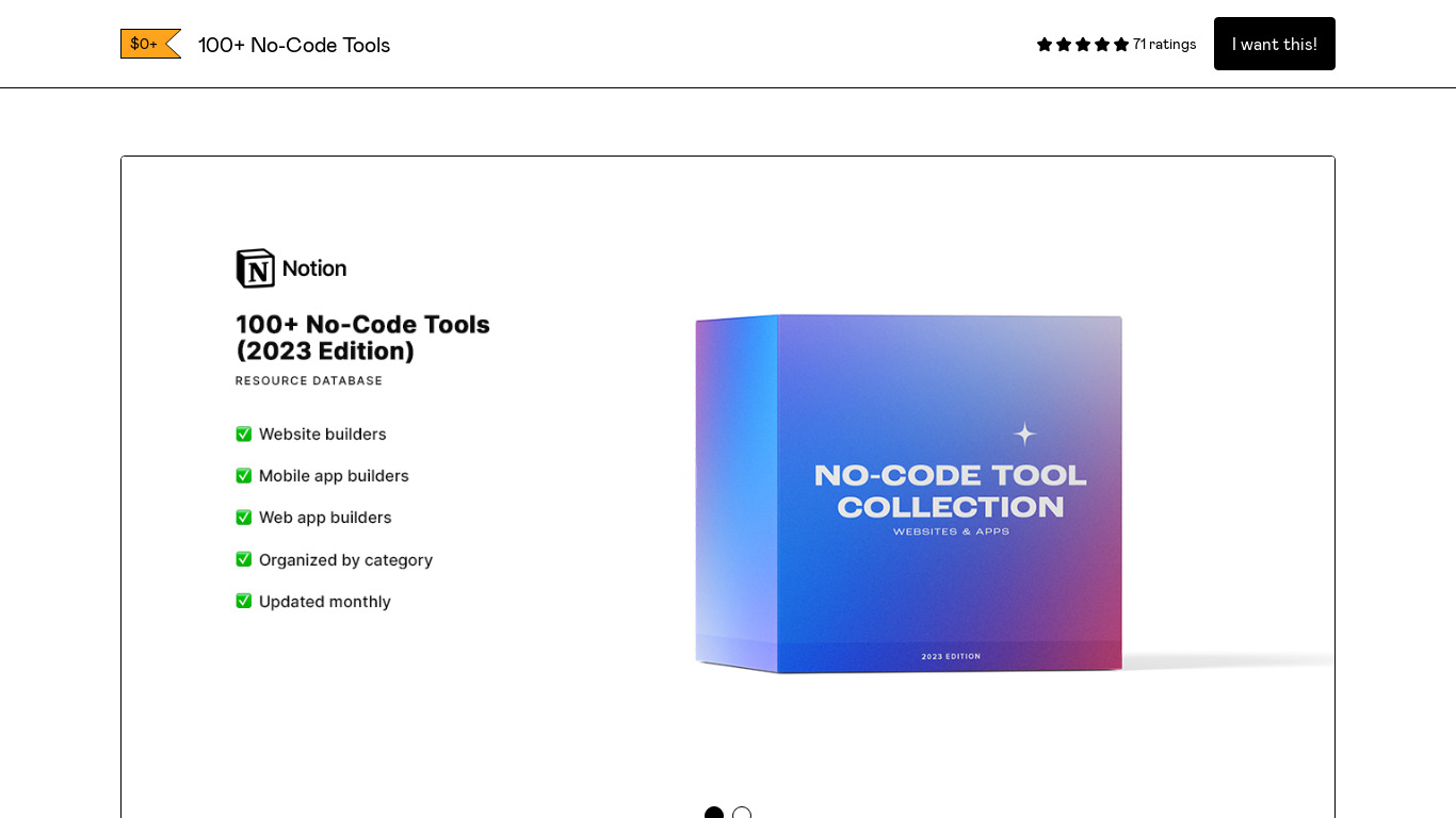 List of 100+ No-Code Tools Landing page