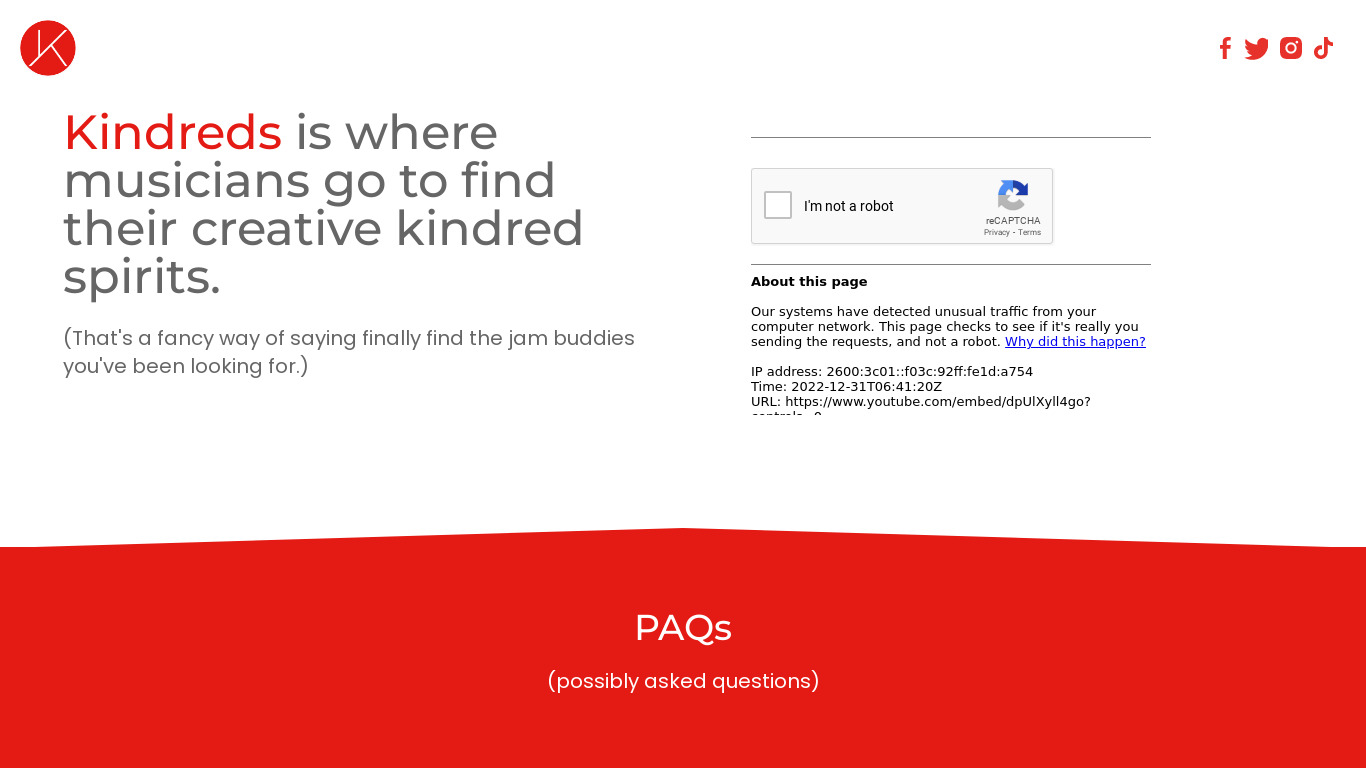 Kindreds Landing page