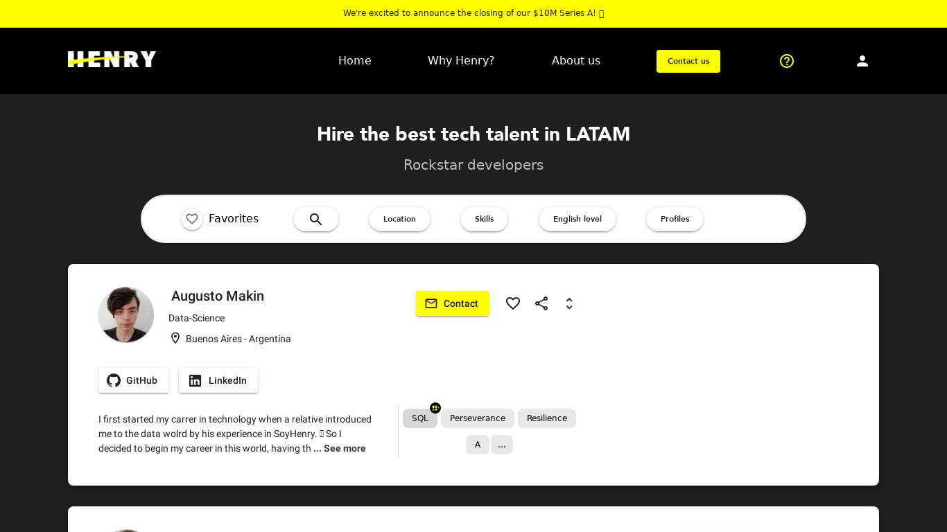 HENRY Talent Landing page