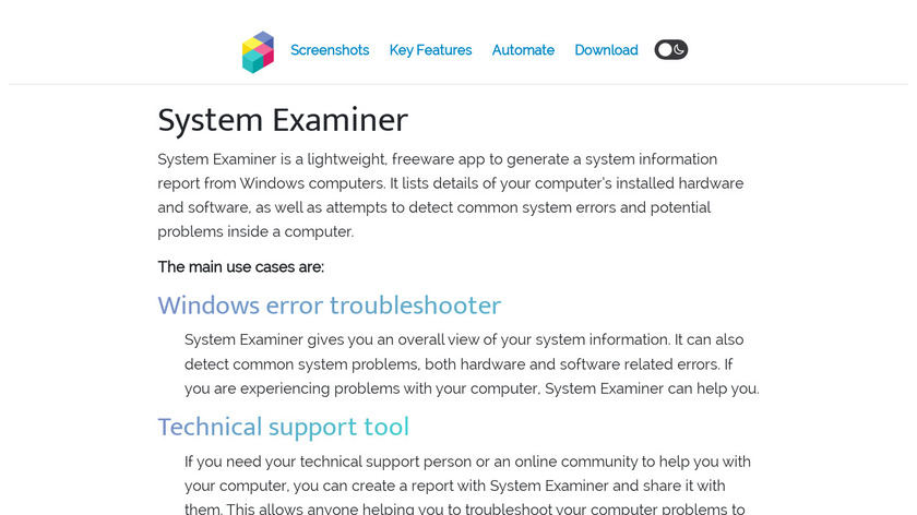 System Examiner Landing Page