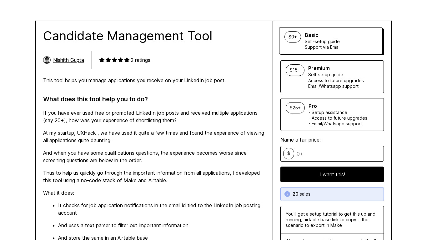 Candidate Management Tool Landing page