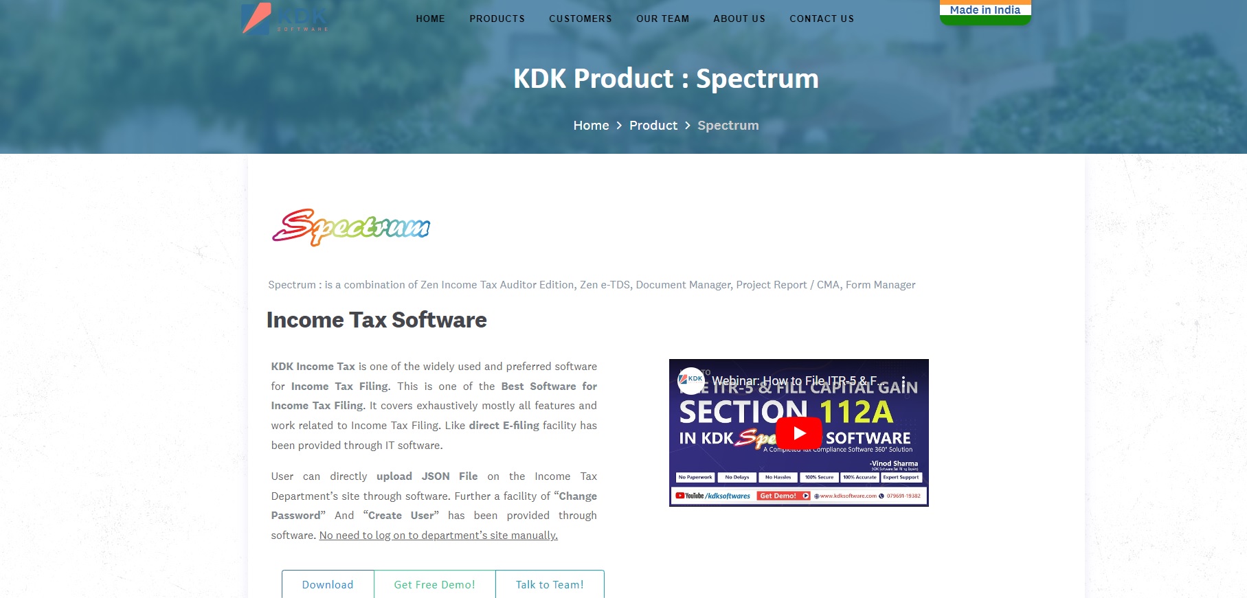Spectrum by KDK Software Landing page