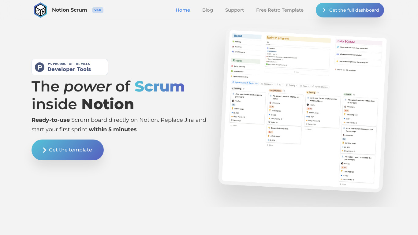 Notion Scrum - Template Landing page