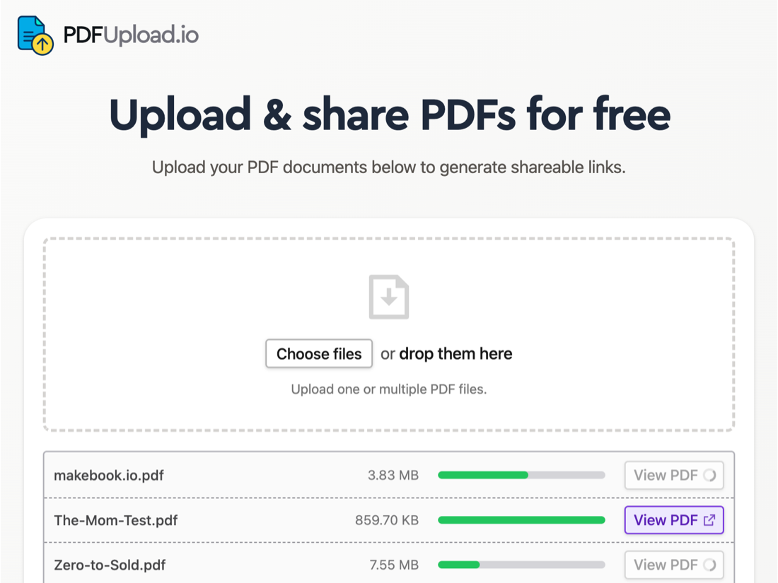 PDFUpload.io Landing page