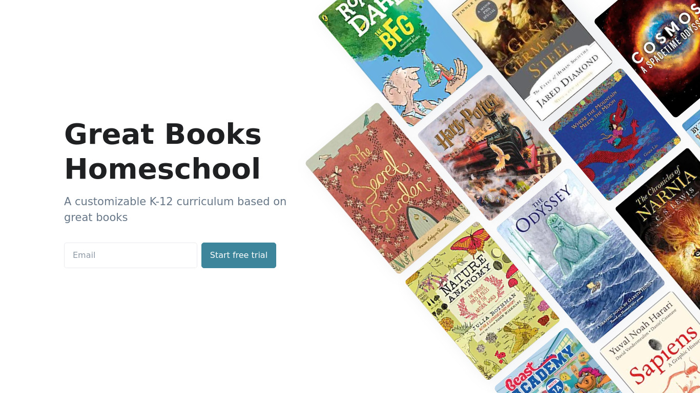 Great Books Homeschool Landing page