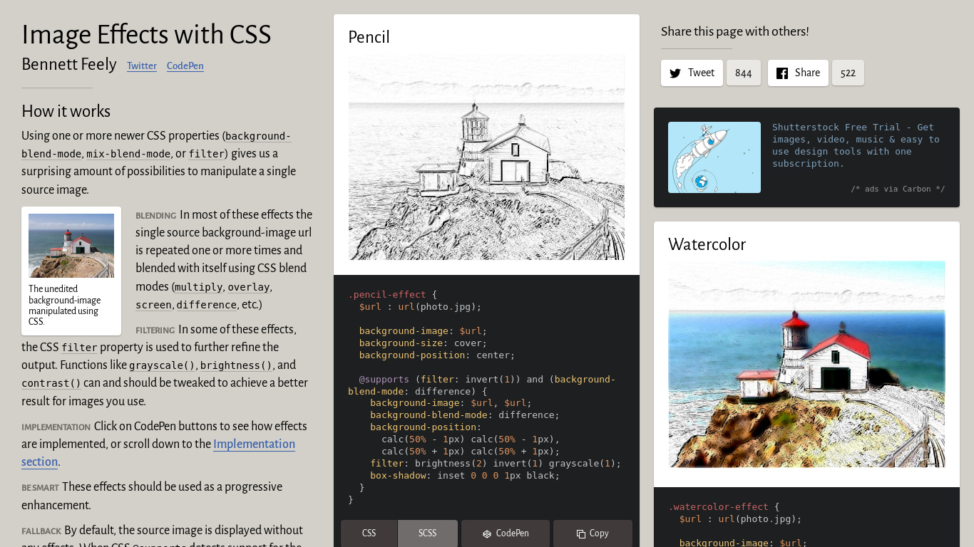 CSS Image Effects Landing page