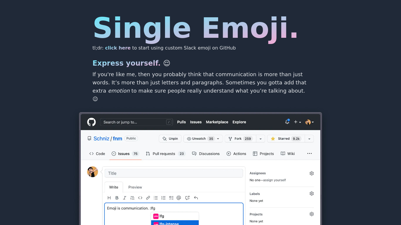 Single Emoji Landing page