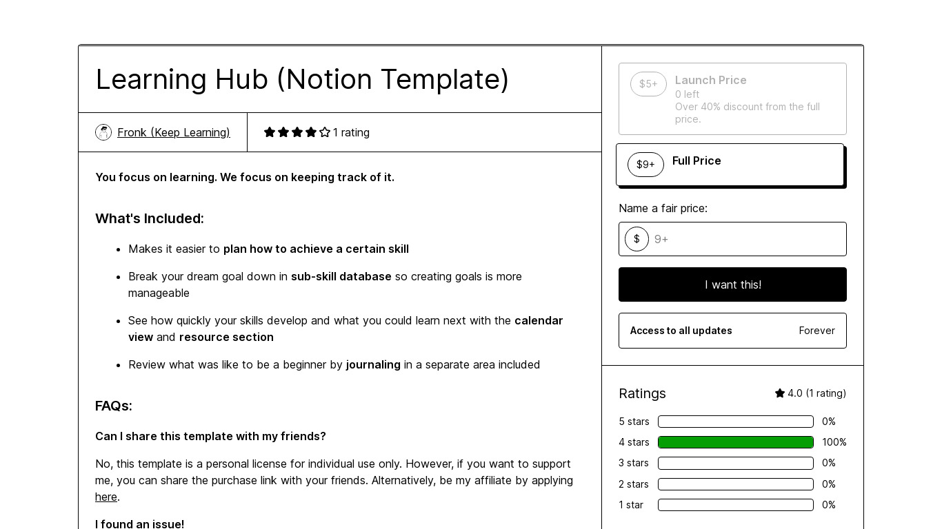 Learning Hub Notion Template Landing page