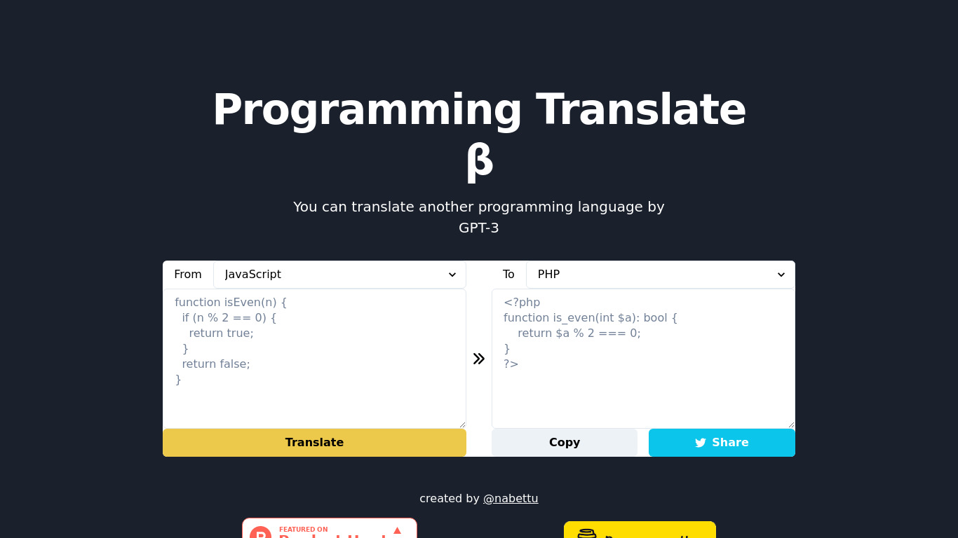 Programming Translate Landing page