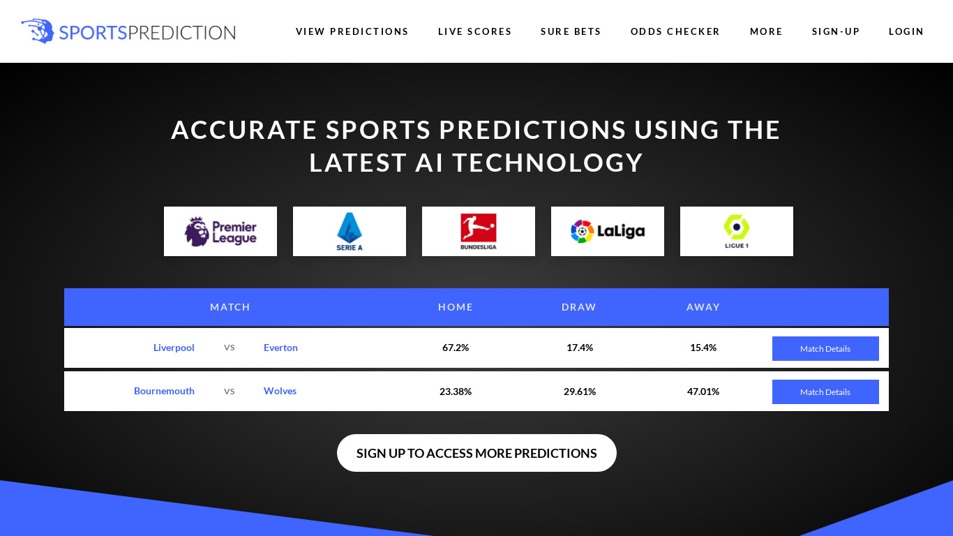 AI Sports Prediction Landing page