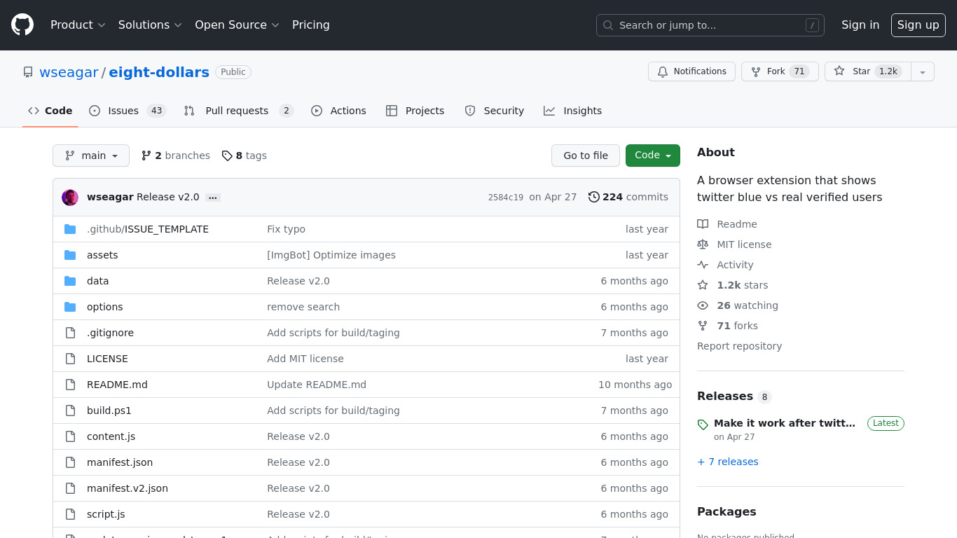 eight dollars Landing page