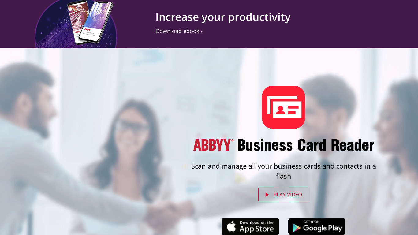 ABBY Business Card Reader Landing page