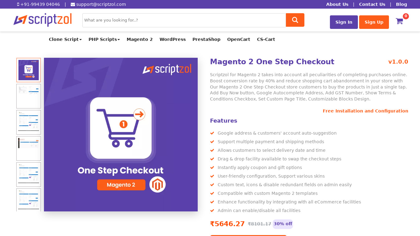 Scriptzol Magento2 One Step Checkout Landing page