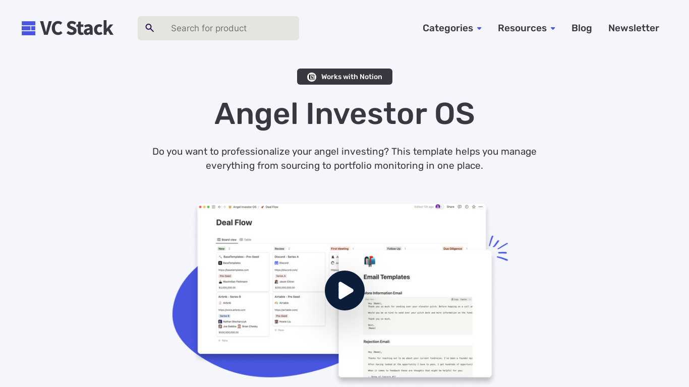 Angel Investor OS Landing page