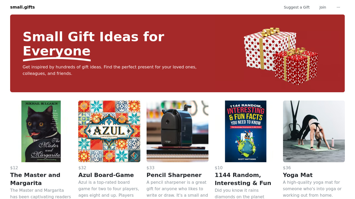 Small Gifts Landing page