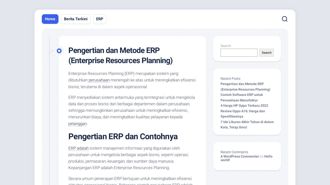 ERP System Landing page