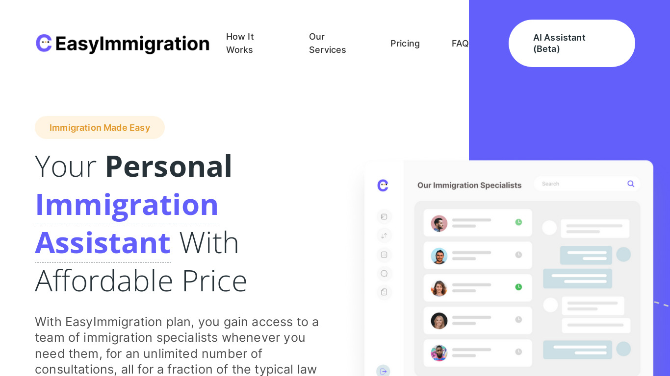 Easy Immigration Landing page