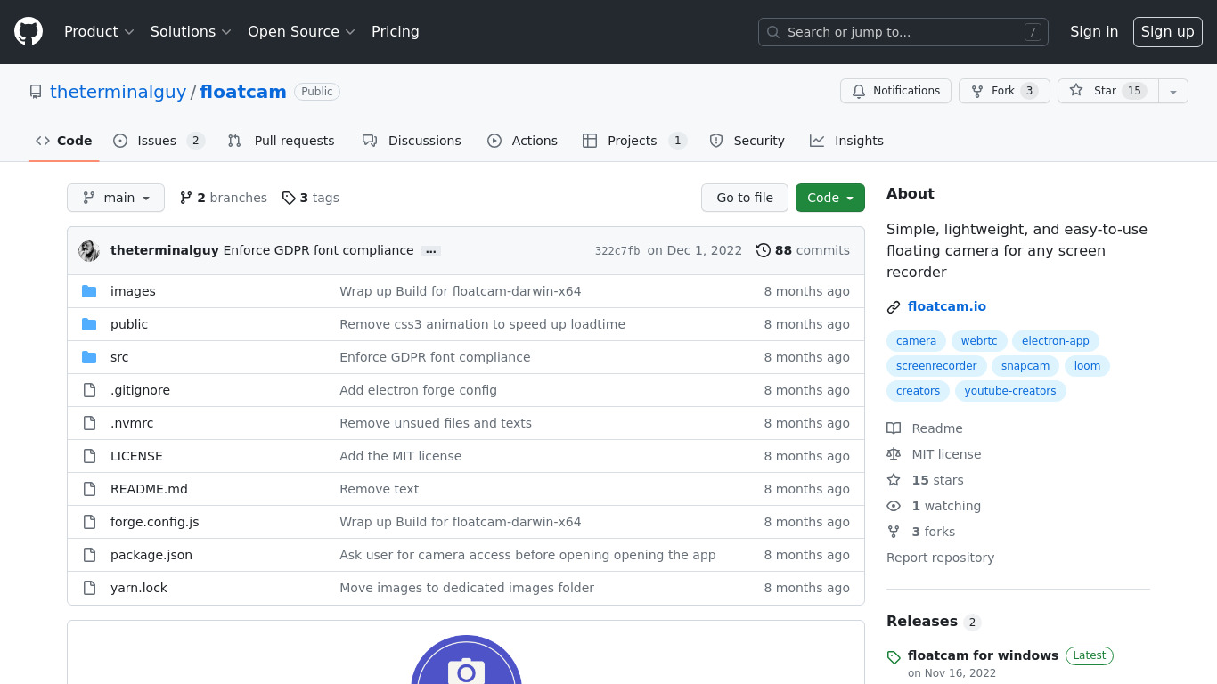 Floatcam Landing page