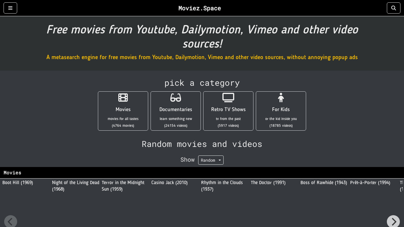 Moviez Space Landing page