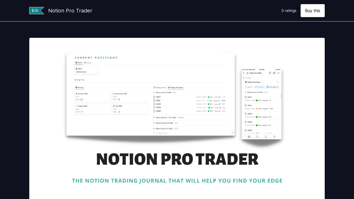 Notion Pro Trader Landing page