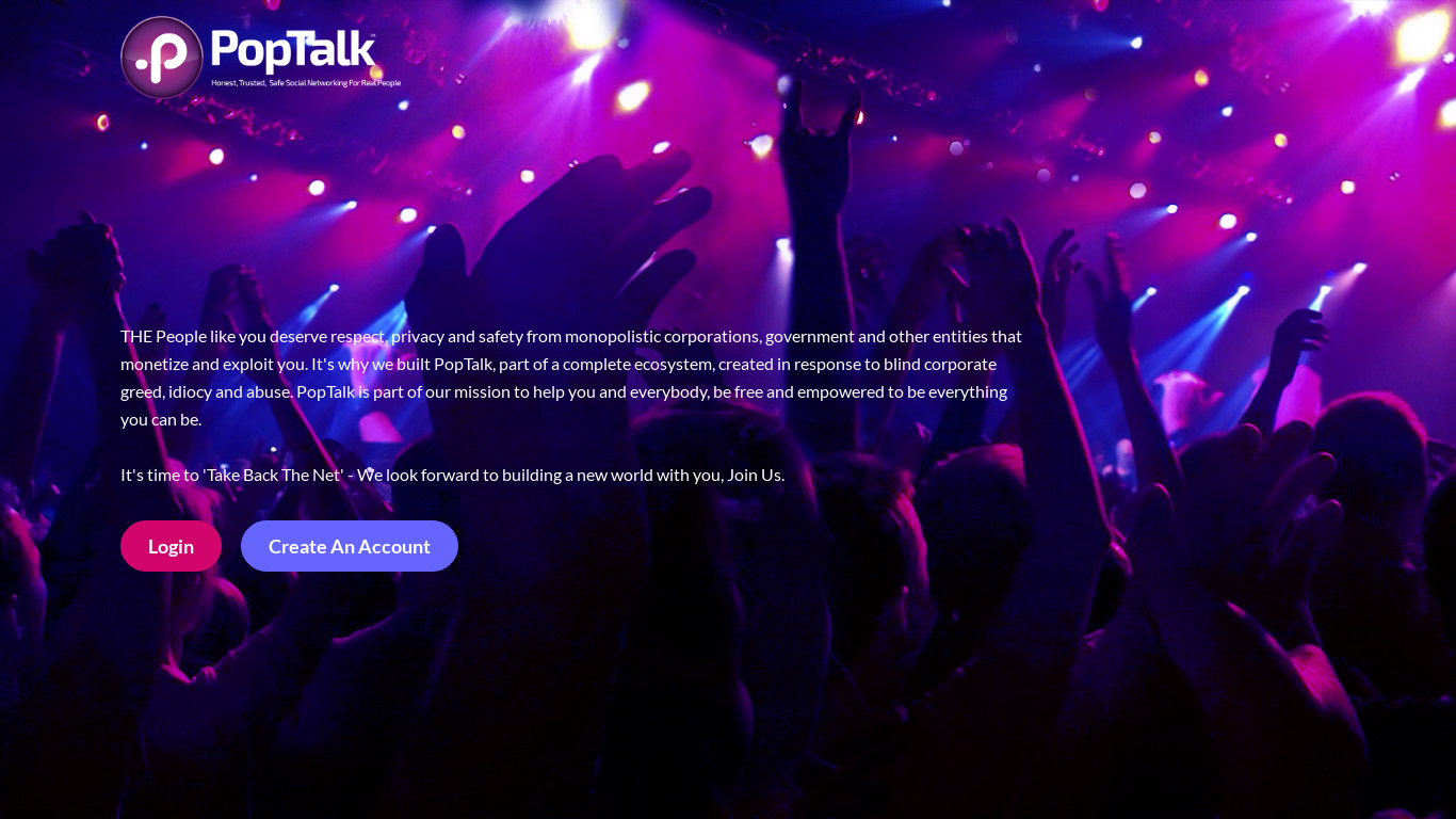 PopTalk social media platform Landing page
