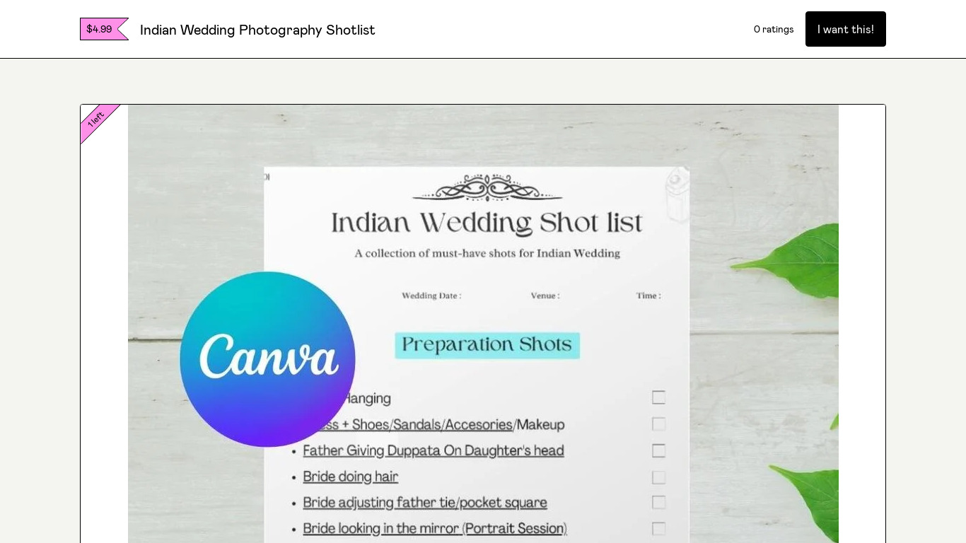 Wedding Photography Shotlist Landing page