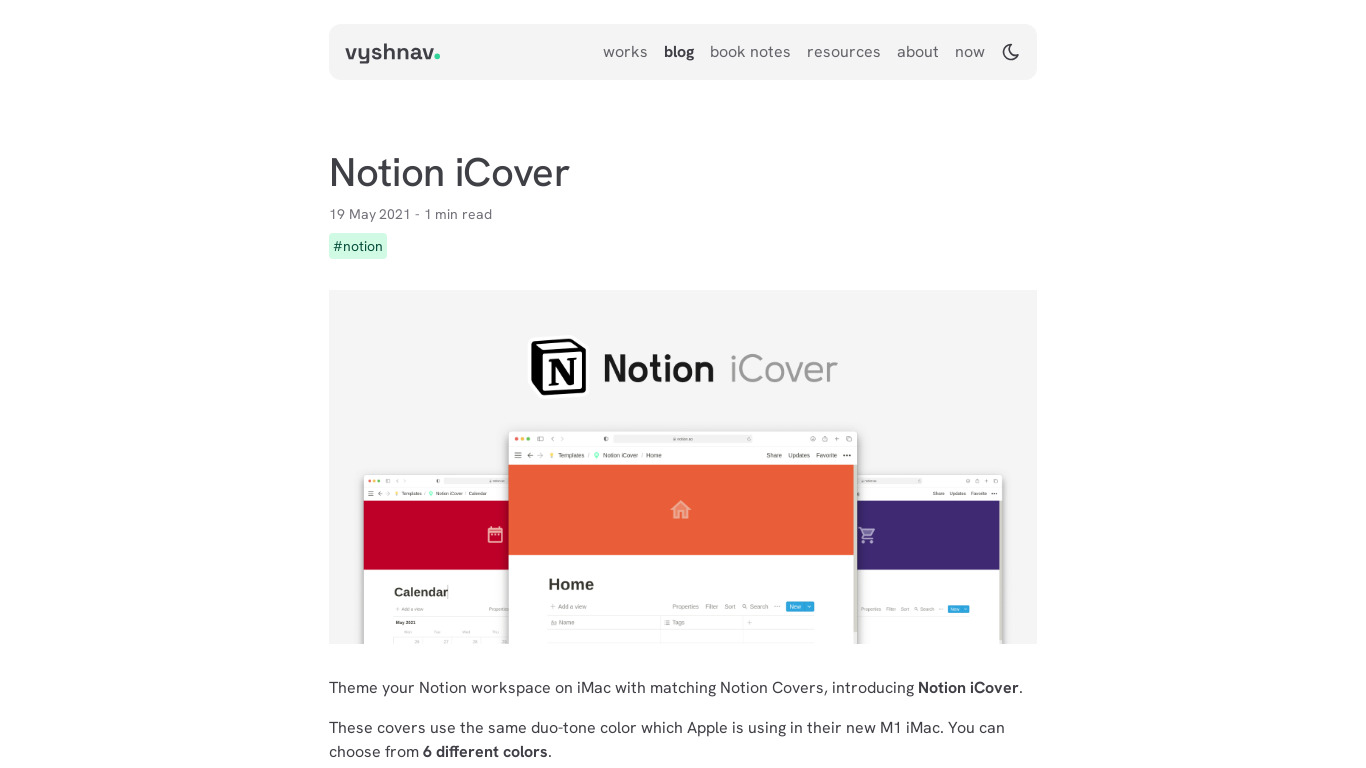 Notion iCover Landing page