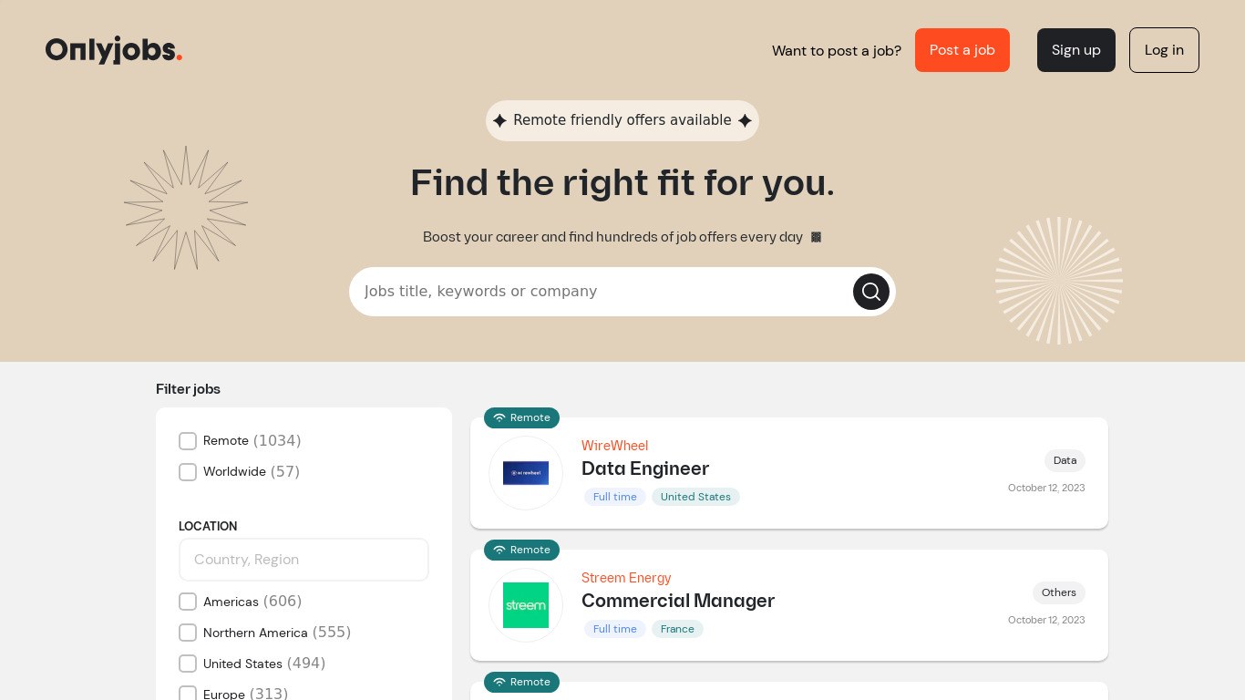 Onlyjobs Landing page