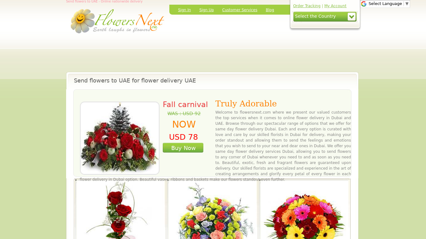 Send Flowers To UAE Landing page