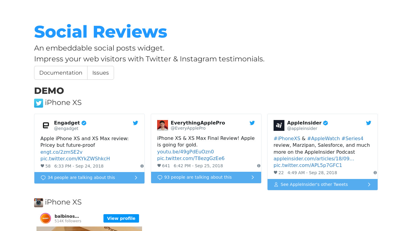 Social Reviews Landing page