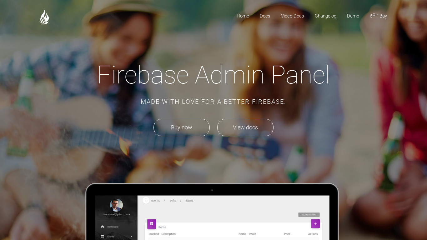 Firebase Admin Panel Landing page