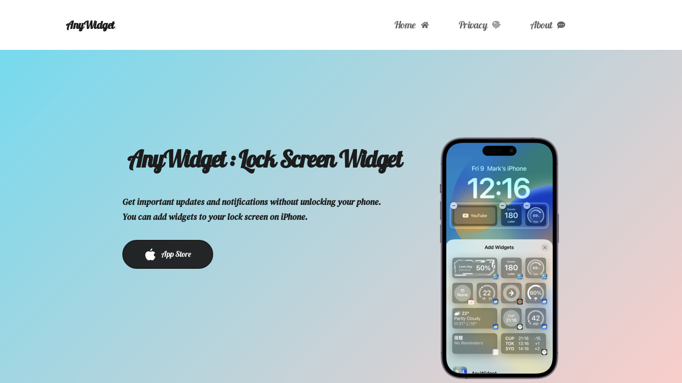 AnyWidget: Lock Screen Widgets Landing page