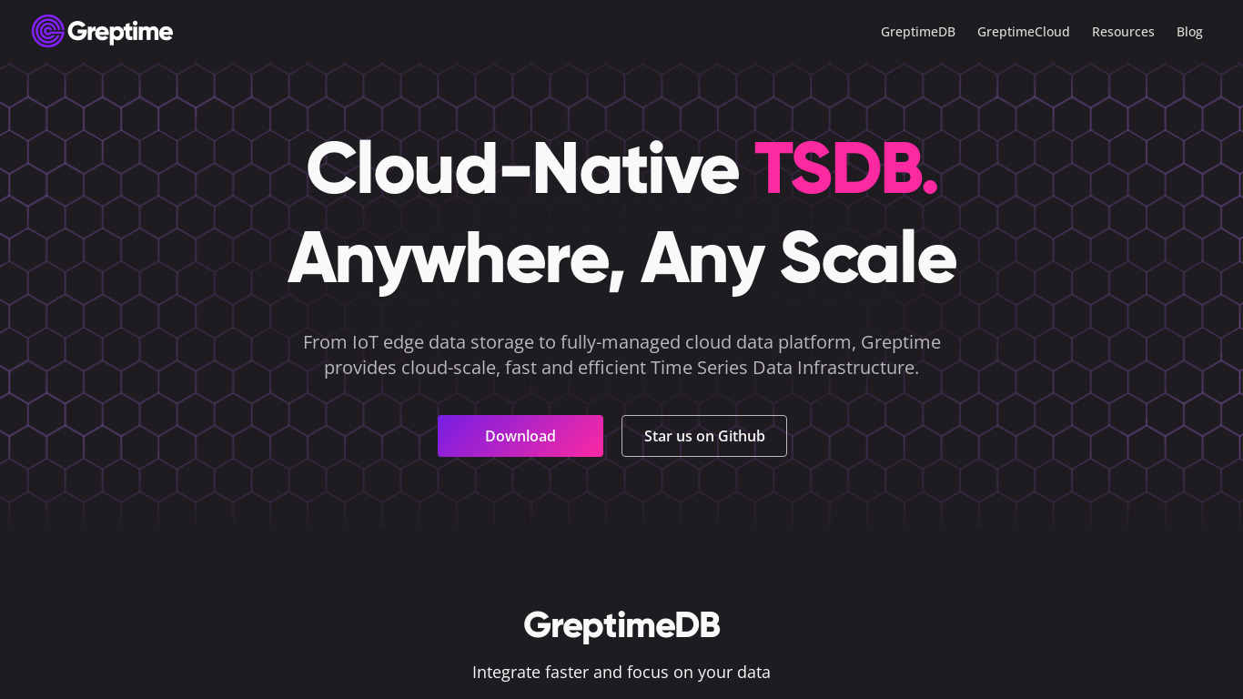 GreptimeDB Landing page