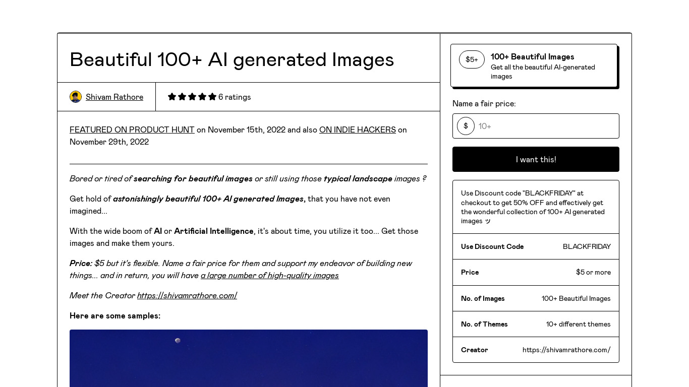 Beautiful 100+ AI generated Images Landing page