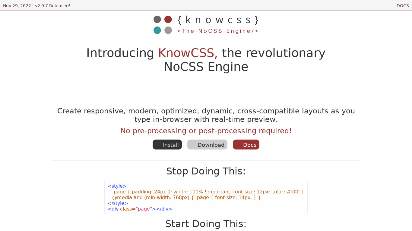 KnowCSS Landing page