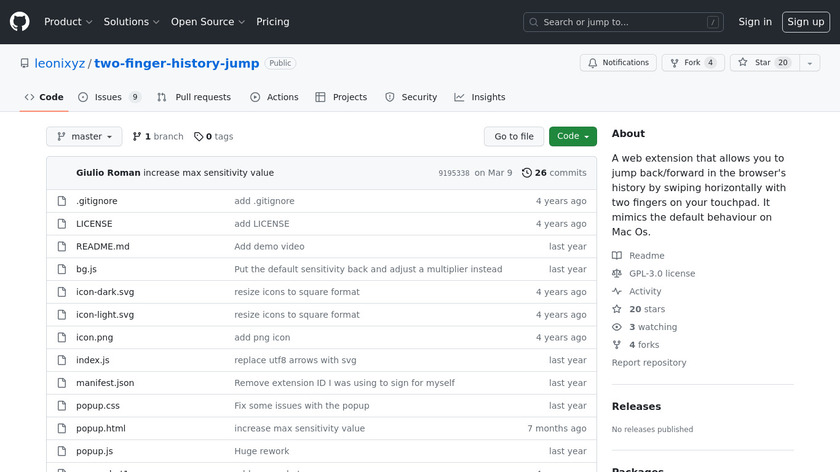 Two-Finger History Jump Landing Page