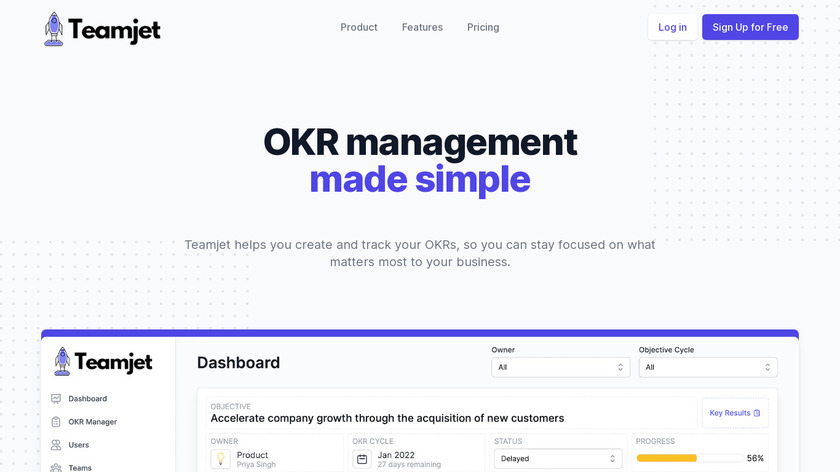 Teamjet Goals OKR Tracker Landing Page