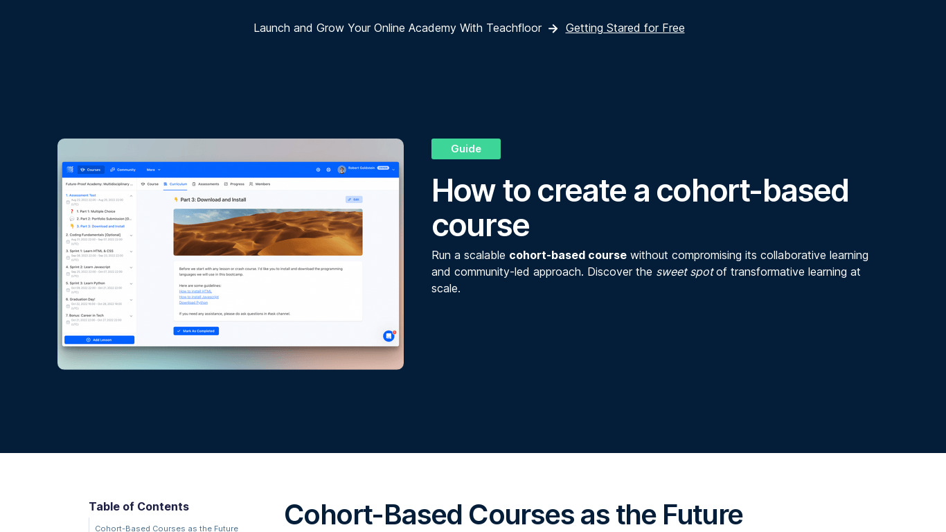 Cohort-Based Course E-Book Landing page
