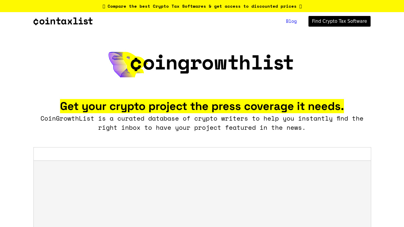 CoinGrowthList Landing page