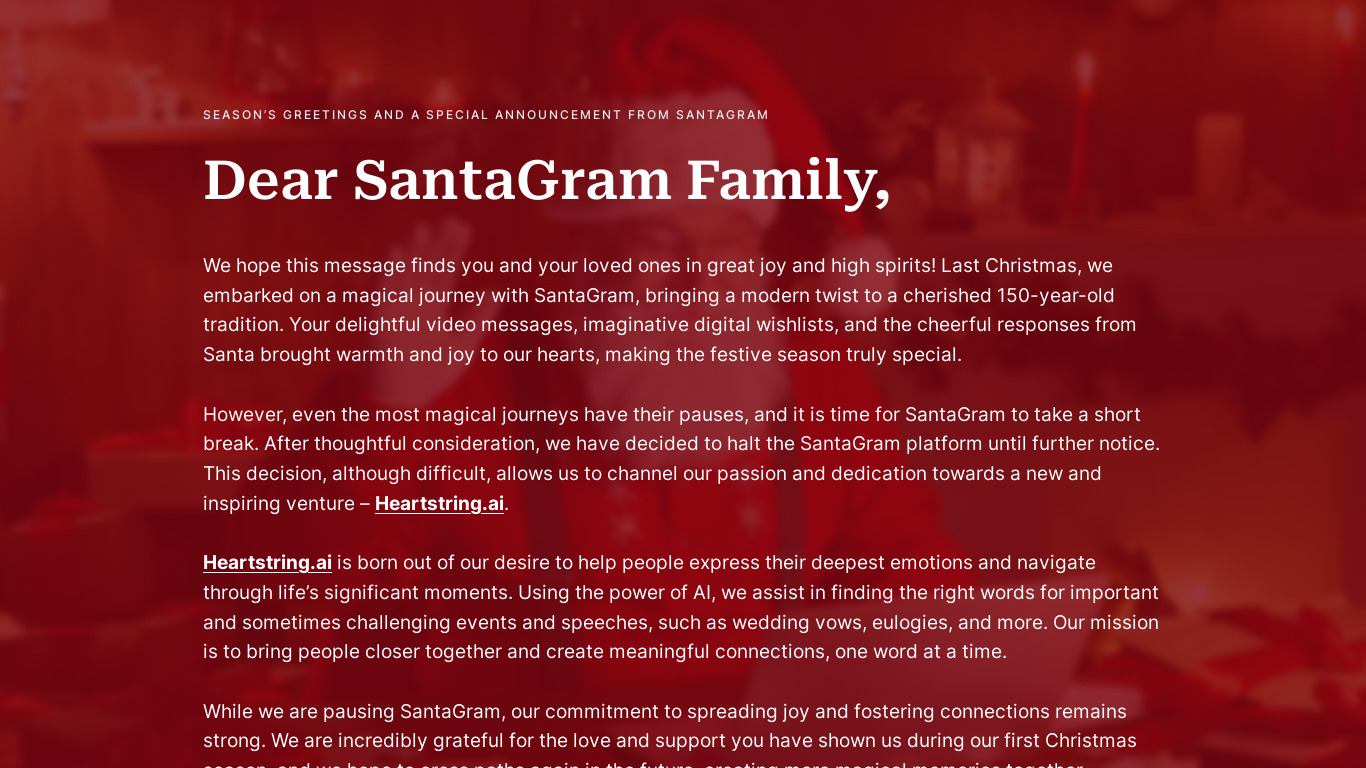 SantaGram Landing page