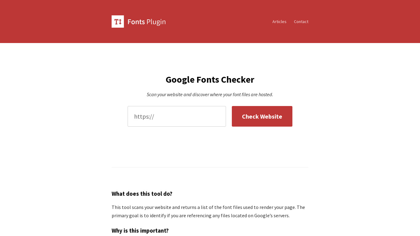 Google Fonts Checker Landing page