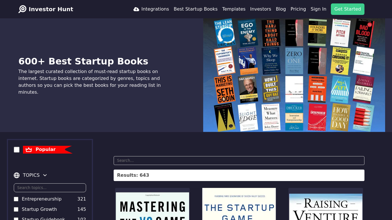 Best Startup Books Landing page