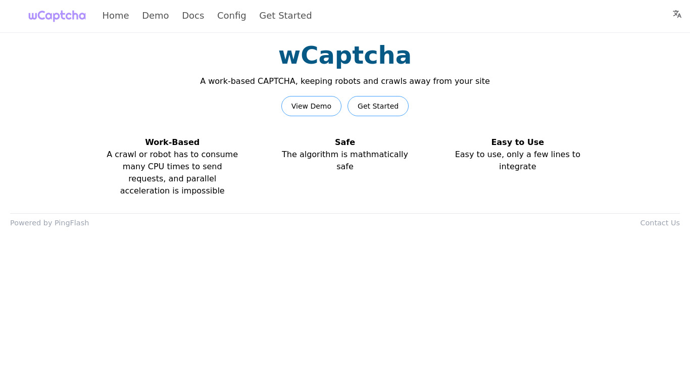wCaptcha Landing page